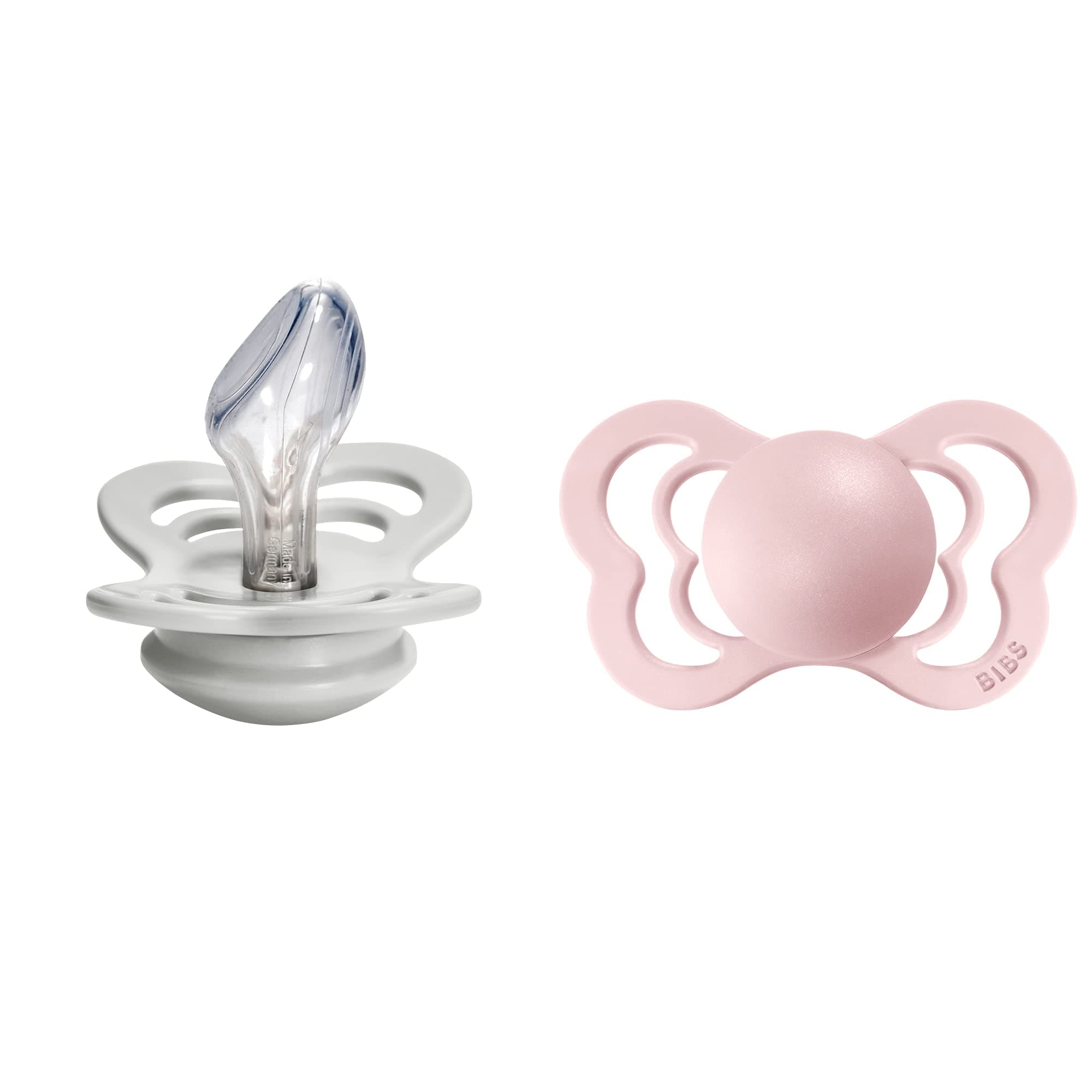 BIBS Couture Baby Pacifier 2-Pack | Made in Denmark | BPA Free Dummy Soother, Anatomical Nipple. Silicone, Size 2 (6-18 Months), Haze / Blossom