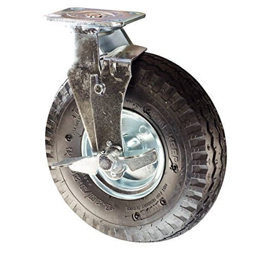 10 Inch Swivel Pneumatic Caster - Black Rubber Wheel and Top Lock Brake - Heavy Duty Caster - 350 lbs. Capacity/Caster - Service Caster Brand