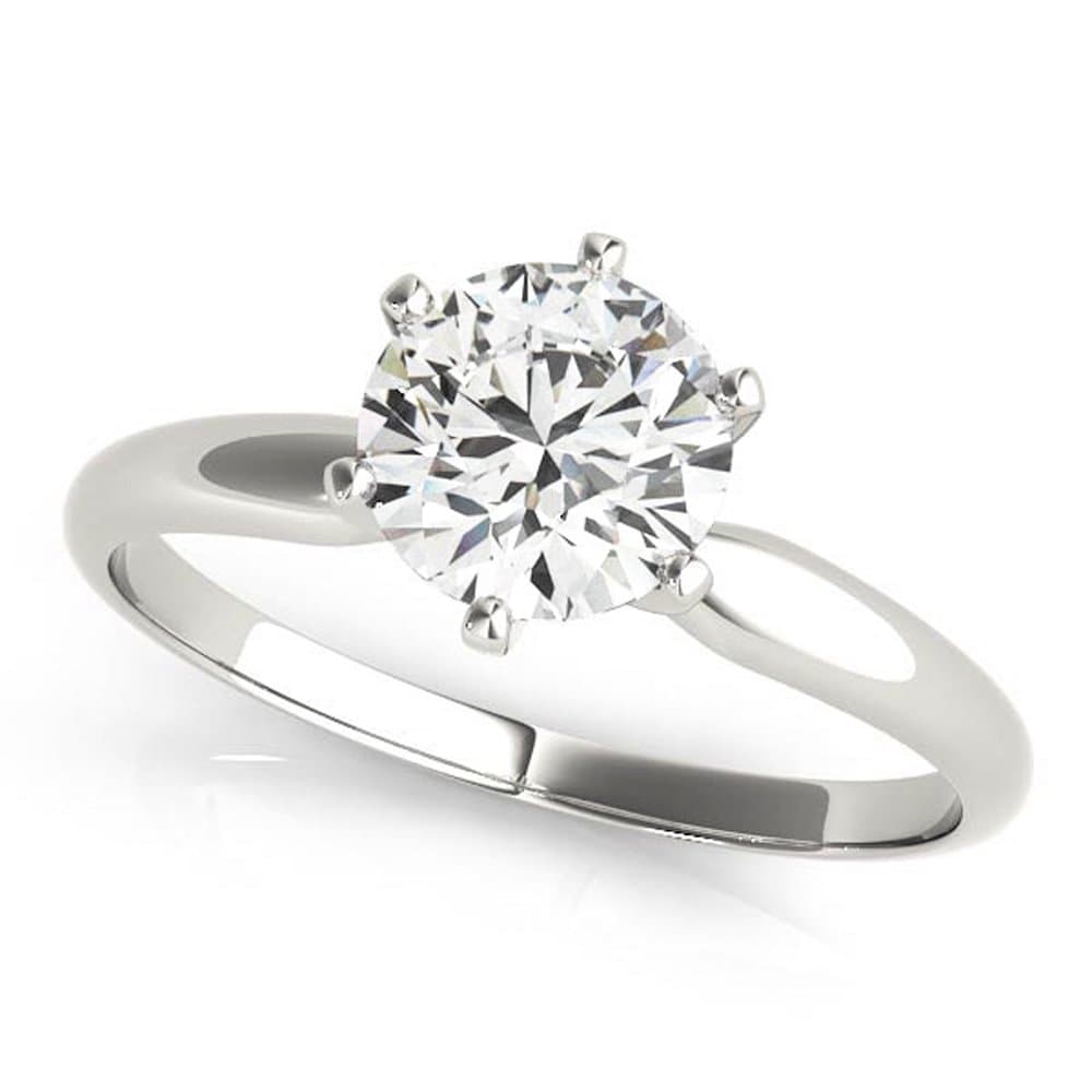 Near 1/2 Carat Round Cut Diamond Solitaire Engagement Ring 14K White Gold 6 Prong (J-K, I2, 0.45 c.t.w) Very Good Cut