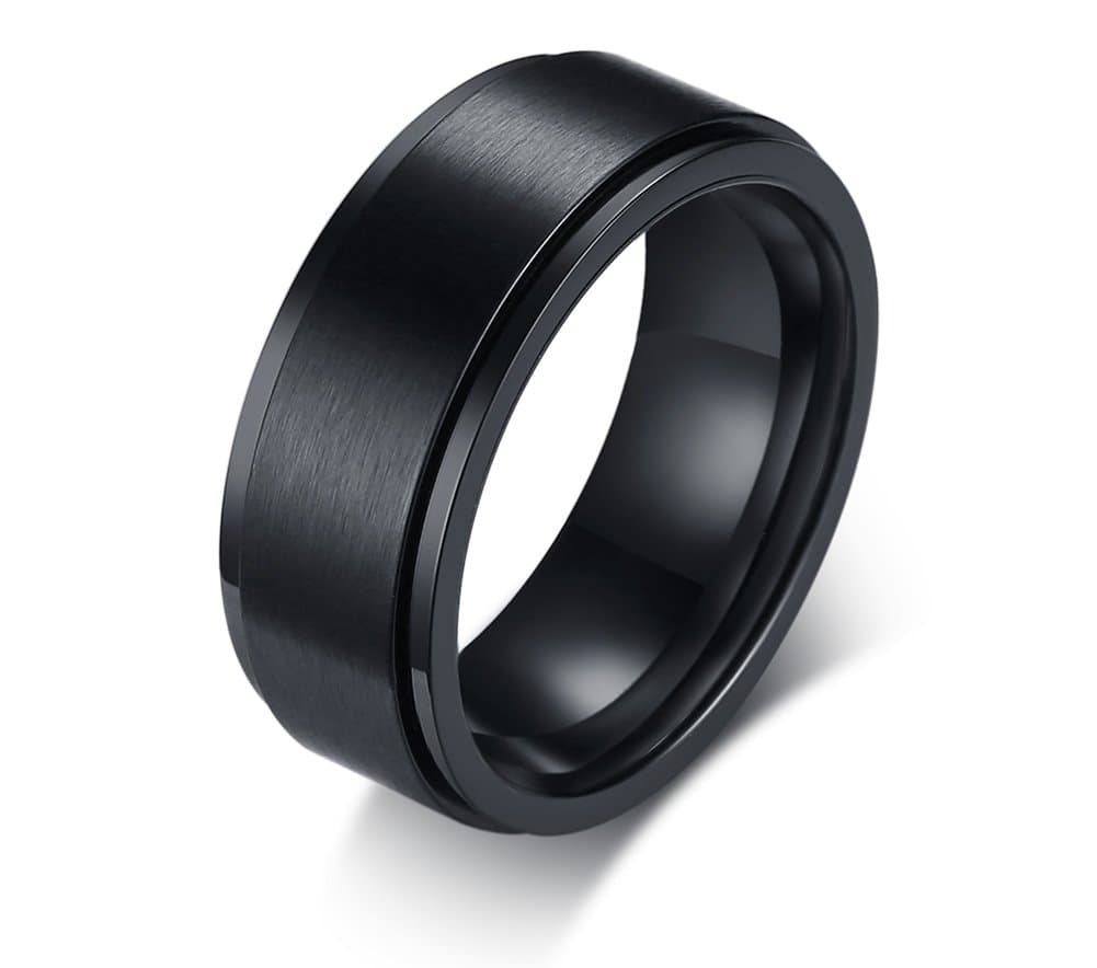 XUANPAI Personalized Custom Men's Stainless Steel Brushed Spinner Ring Promise Wedding Band