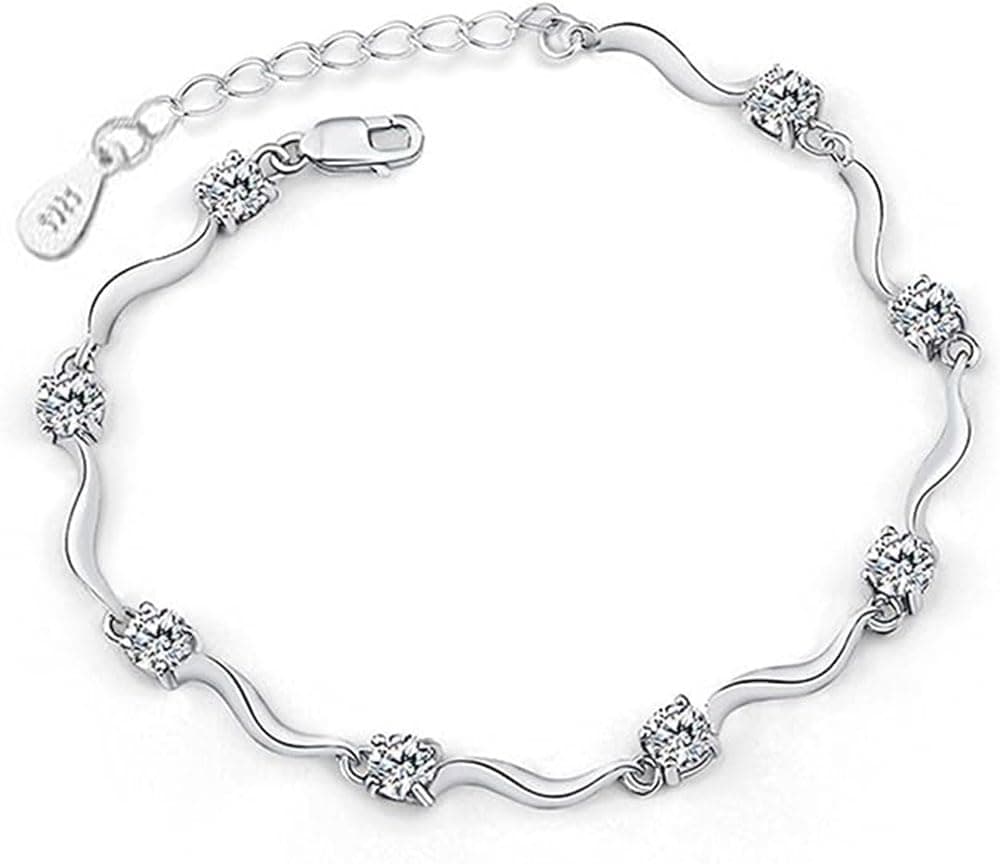 925 Sterling Silver Bracelet Made with Shiny White Zirconia for Women Girls