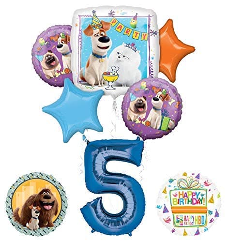 Mayflower Secret Life of Pets Party Supplies 5th Birthday Balloon Bouquet Decorations - Blue Number 5