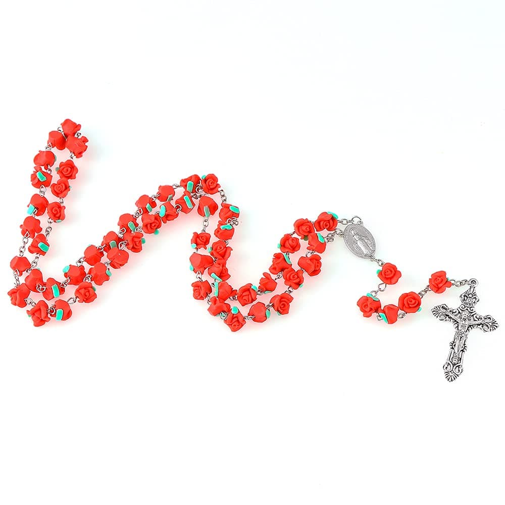 YWLI Rosary Beads Catholic - 6 Color, Confirmation Gifts for Teenage Girl, Polymer Clay Rose Necklace Jewelry, Silver Alloy Cross Necklace for Women, Gifts for Women