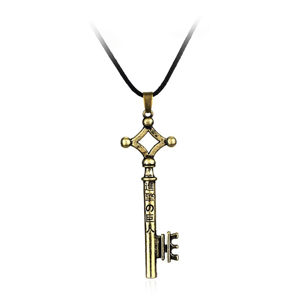 Attack on Titan Eren Jaeger Key Pendant Necklace Gold Metal Black Leather Attack on Titan Shingeki No Kyojin Eren's Key Necklace