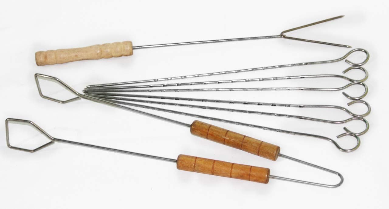 Fabrilla BBQ Grill Tools Barbeque Steel Skewers, BBQ Fork and BBQ Tong