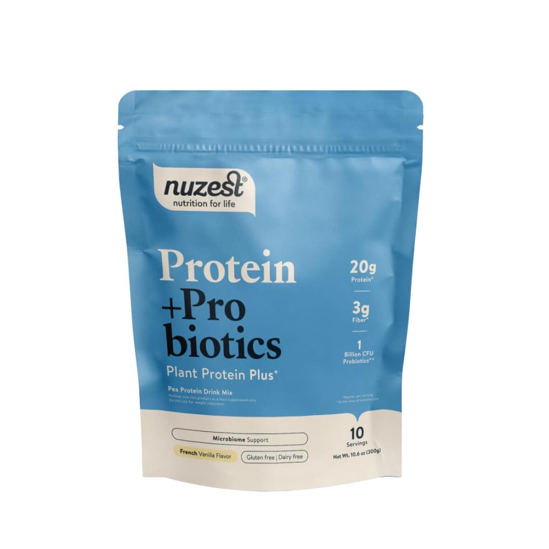 NuzestProtein + Probiotics – Gut Health - Superfood Powder Plant Protein Blend - 300g / 10.6 oz Pouch (10 Servings) (French Vanilla, 300g)