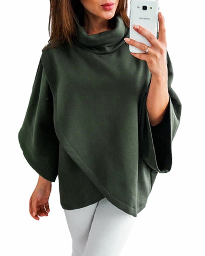 Going Out Tops For Women, Womans Cowl Neck 3/4 Sleeve Designer Dressy Chic Stylish Pleated Soft Baggy Tee Shirts Flowy Boutique Thick Trapeze Blouses For Legging Green Medium