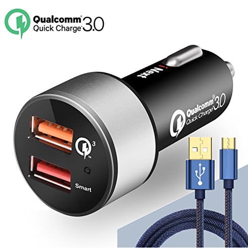 Quick Charge 3.0 Dual USB Car Charger, Smart Ports 2.4A Rapid Fast Charge for iPhone 8 X 7 6S Plus iPad, Quick Charge 3.0 for Samsung Galaxy S8 S7 Edge Note 8 LG G6 with 4ft Jean Braided Type C Cable)