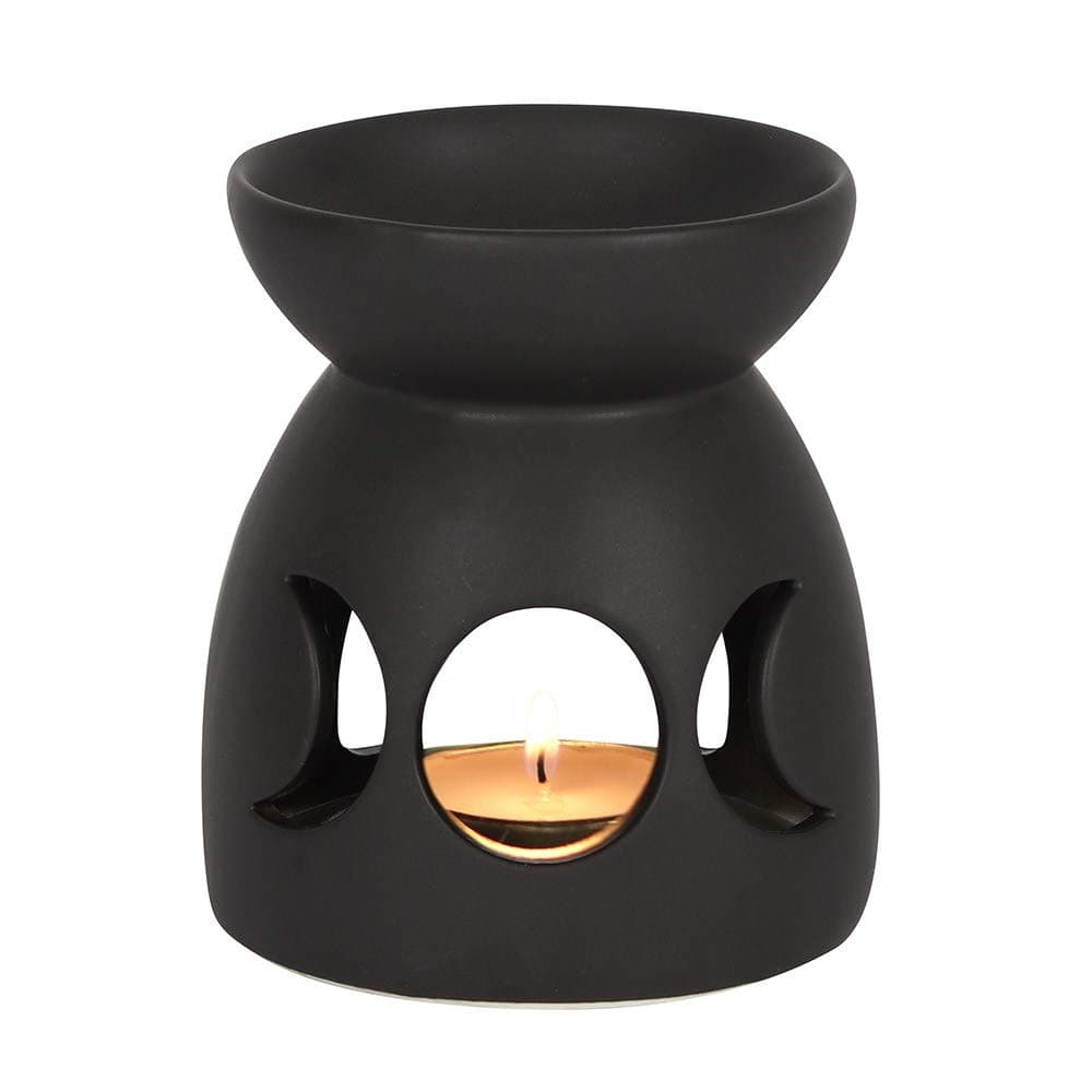 JJA Wax Melt Burner, Black Triple Moon Cut Out Oil Burner Essential Oils and Wax Melts Warmer Tea Light Holder Fragrance the Home Aromatherapy Witchcraft