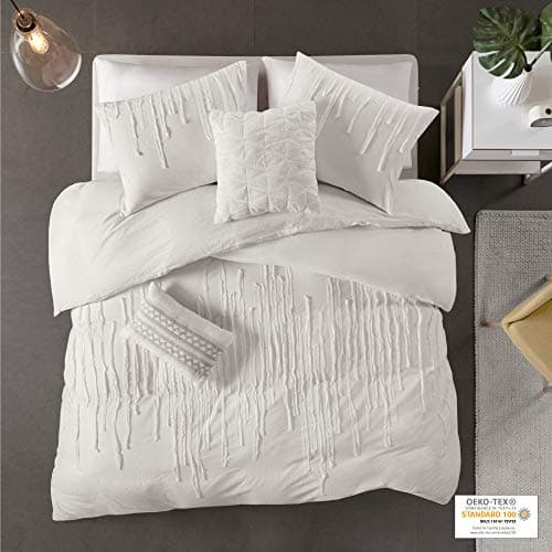 Urban Habitat Cozy Duvet-Casual Textured Trendy Design All Season Comforter Cover Bedding Set with Matching Shams, Decorative Pillow, Full/Queen(88"x92"), Paloma Stripe Ivory