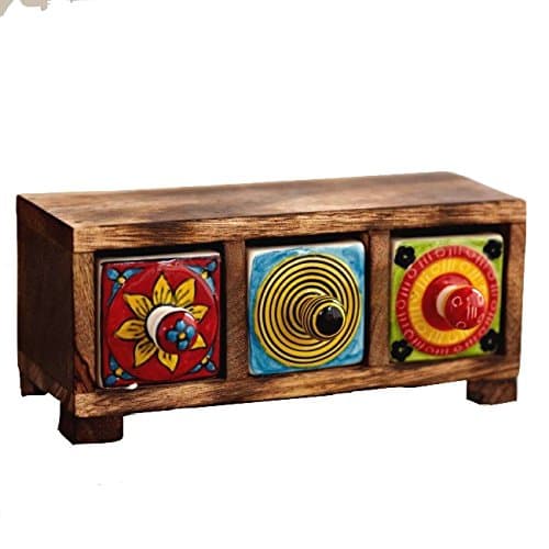 Stylla Handmade Decorative Mango Wood 3 drawer ceramic storage chest