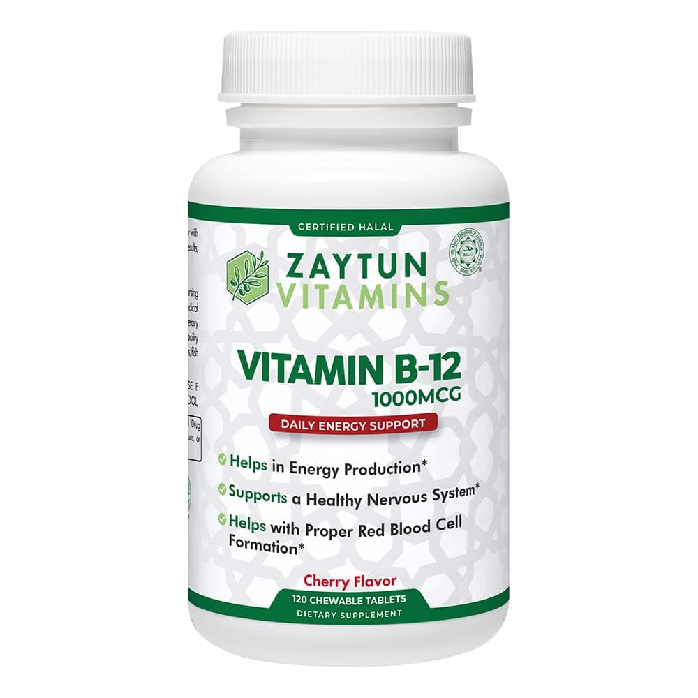 Zaytun Halal Vitamin B12 1000mcg, Promotes Energy Production, Metabolism and Healthy Nervous System - Vegetarians and Vegans Formula - Dairy-Free - 4 Months Supply - Made in USA