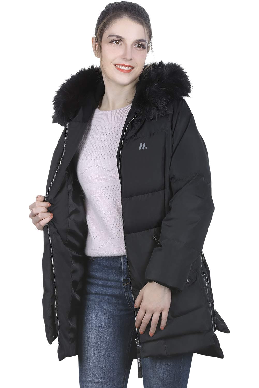 MUBYTREE Winter Coats Women Down Jacket Hooded Jacket Quilted Coat Winter (XXL, DarkBlack)