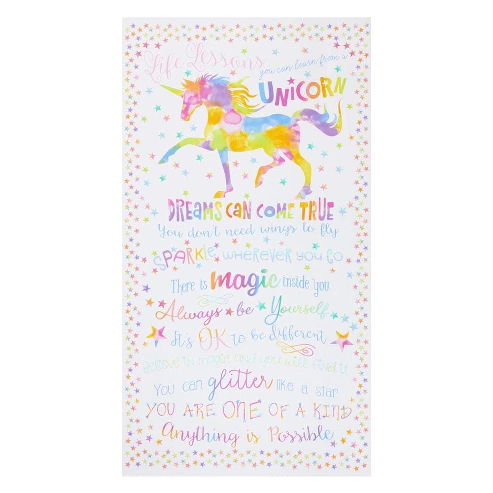 Timeless Treasures Unicorn Life Lessons 24'' Panel White Quilt Fabric
