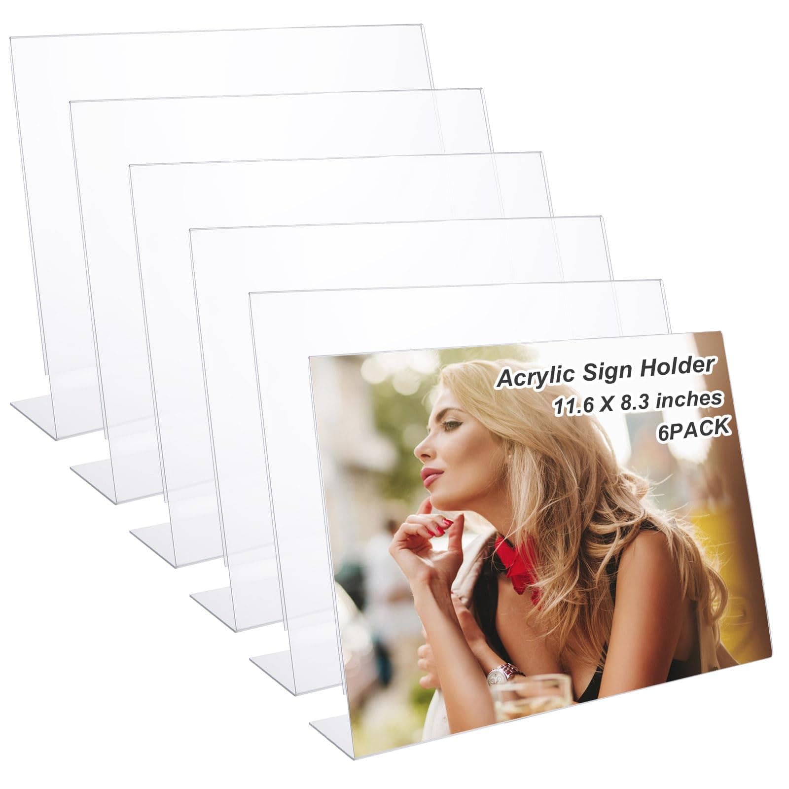 SHUESS 6 Pcs A4 Acrylic Sign Holder - Landscape Display Stand - 11.6 x 8.3 Inches Slanted Perspex A4 Menu Sign Holders - Leaflet Menu Poster Display Stands, 297 x 210 mm