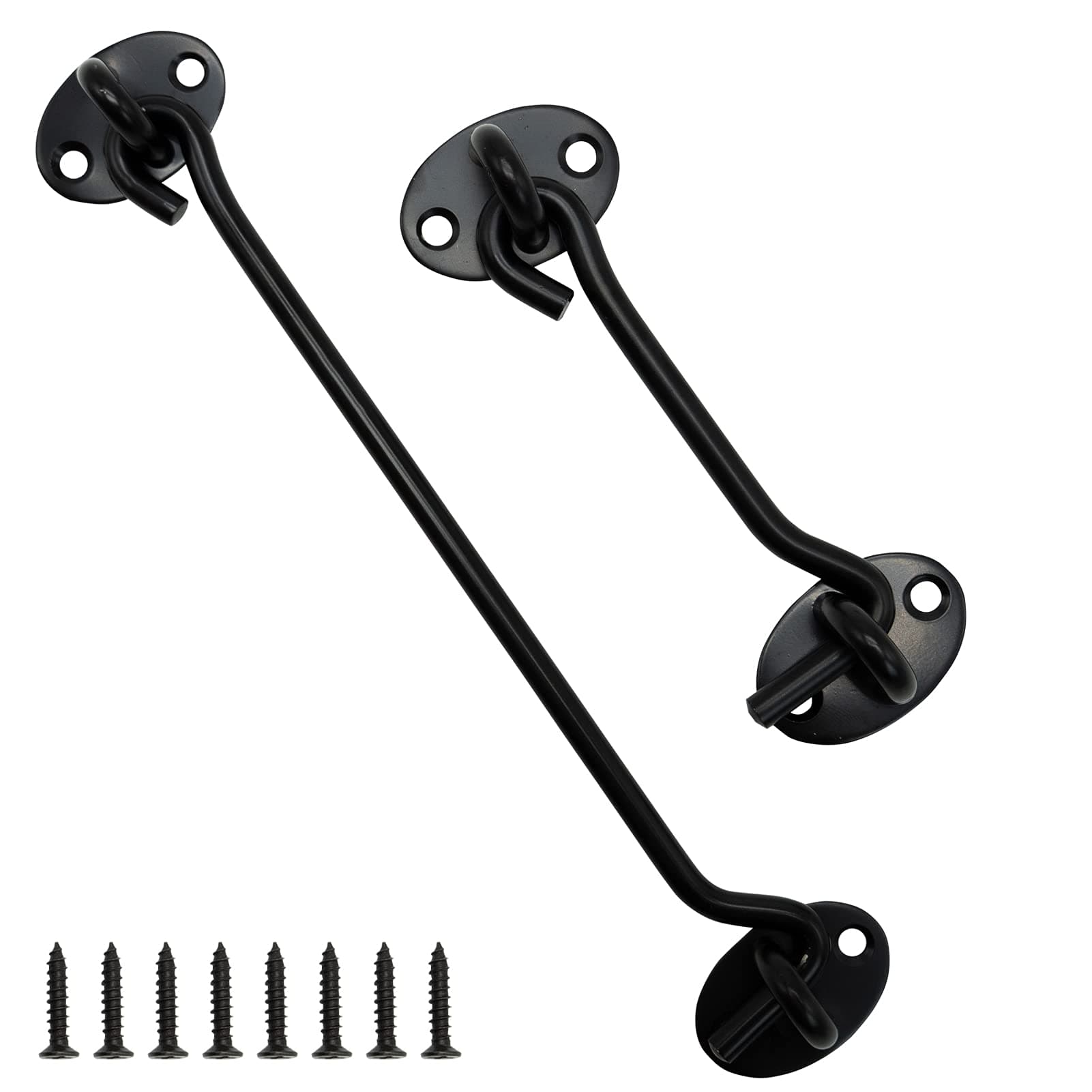 2PCS Hook and Eye Latch Barn Door Latch, Heavy Duty Solid Thicken Stainless Steel Gate Latch, Cabin Easy Lock Hooks and Eye Latch (100mm /4''+200mm/8'', Black)