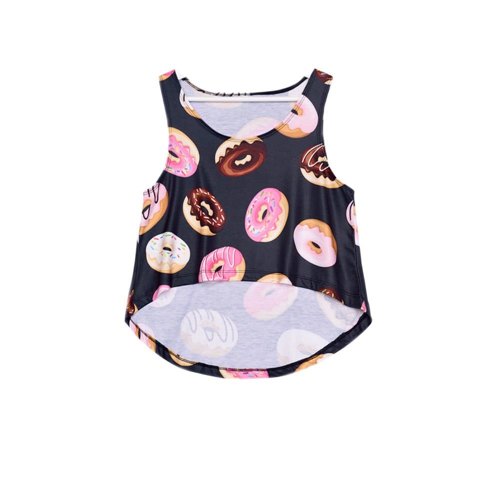 2016 Summer Cool Tank Crop Tops 3D Black Donuts Print for Women