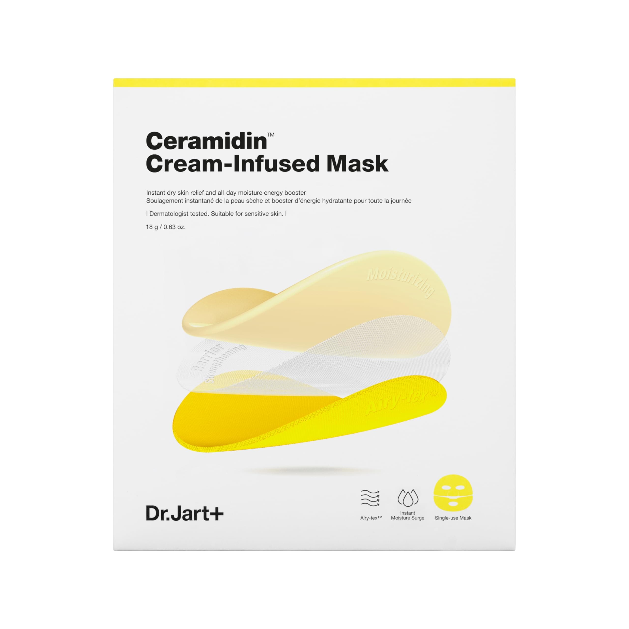 Ceramidin Cream-Infused Korean Face Mask for Dry Skin with Ceramides and Panthenol | Sheet Mask | Korean Skin Care | Travel Size, 1 Pack