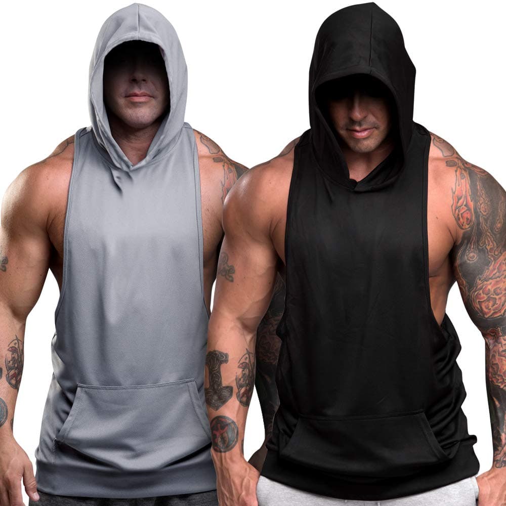nine bull Men's Workout Hooded Tank Tops Sleeveless Gym Hoodies Bodybuilding Muscle Sleeveless T-Shirt