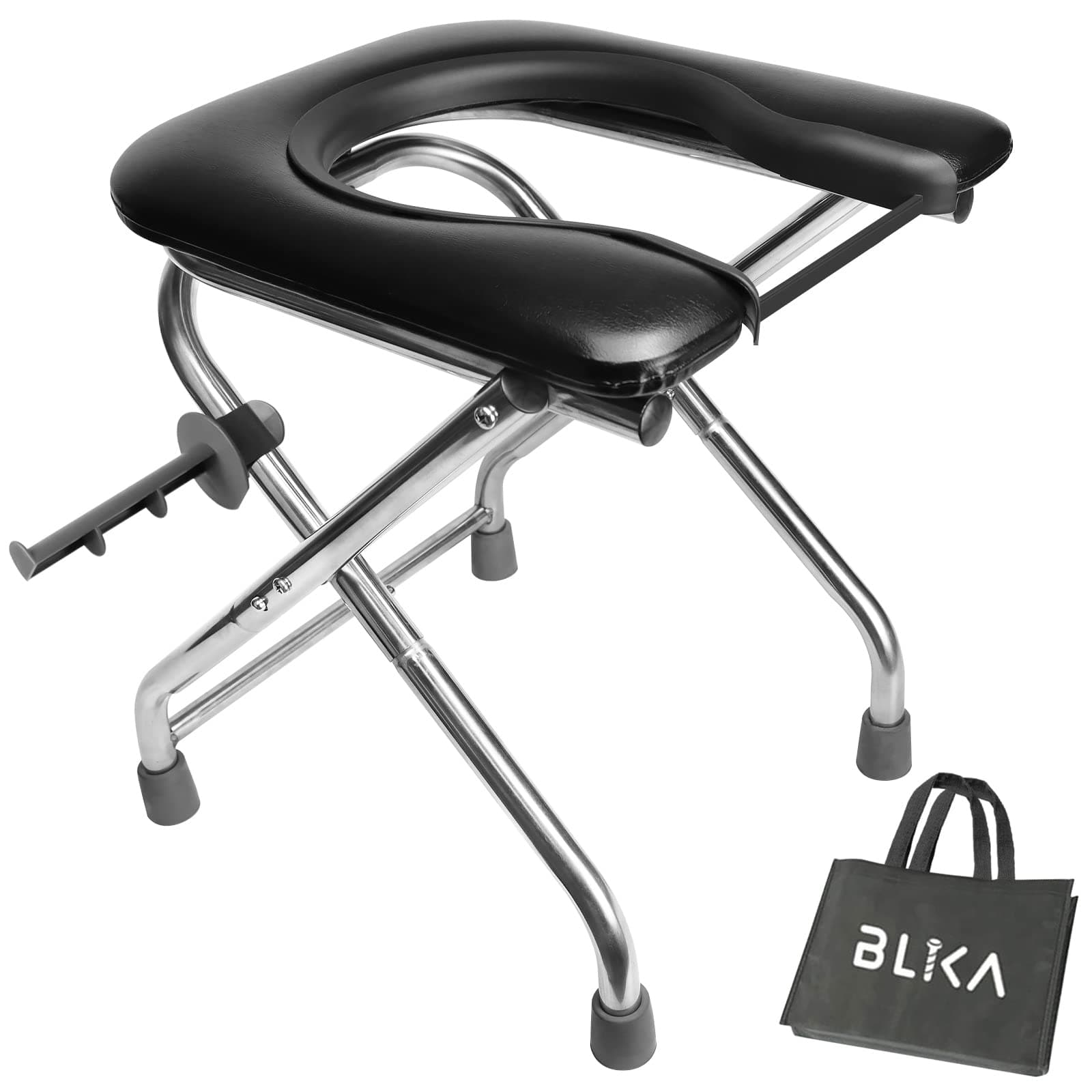 BLIKA Portable Toilet for Camping, 350LBS Stainless Steel Foldable Camp Travel Toilet with Soft Seat for Adults, 16.5-Inch Portable Toilet for Truckers, Camping, RV Travel, Road Trips, Outdoor Use