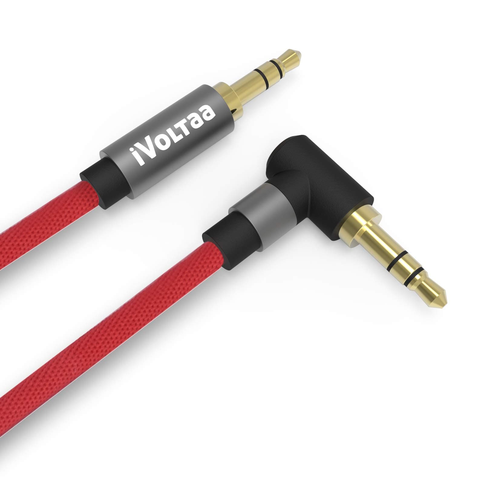 iVoltaa 3.5mm Metal Braided Aux (Auxiliary) Audio Cable - 6 Feet (1.8 Meters) - Red