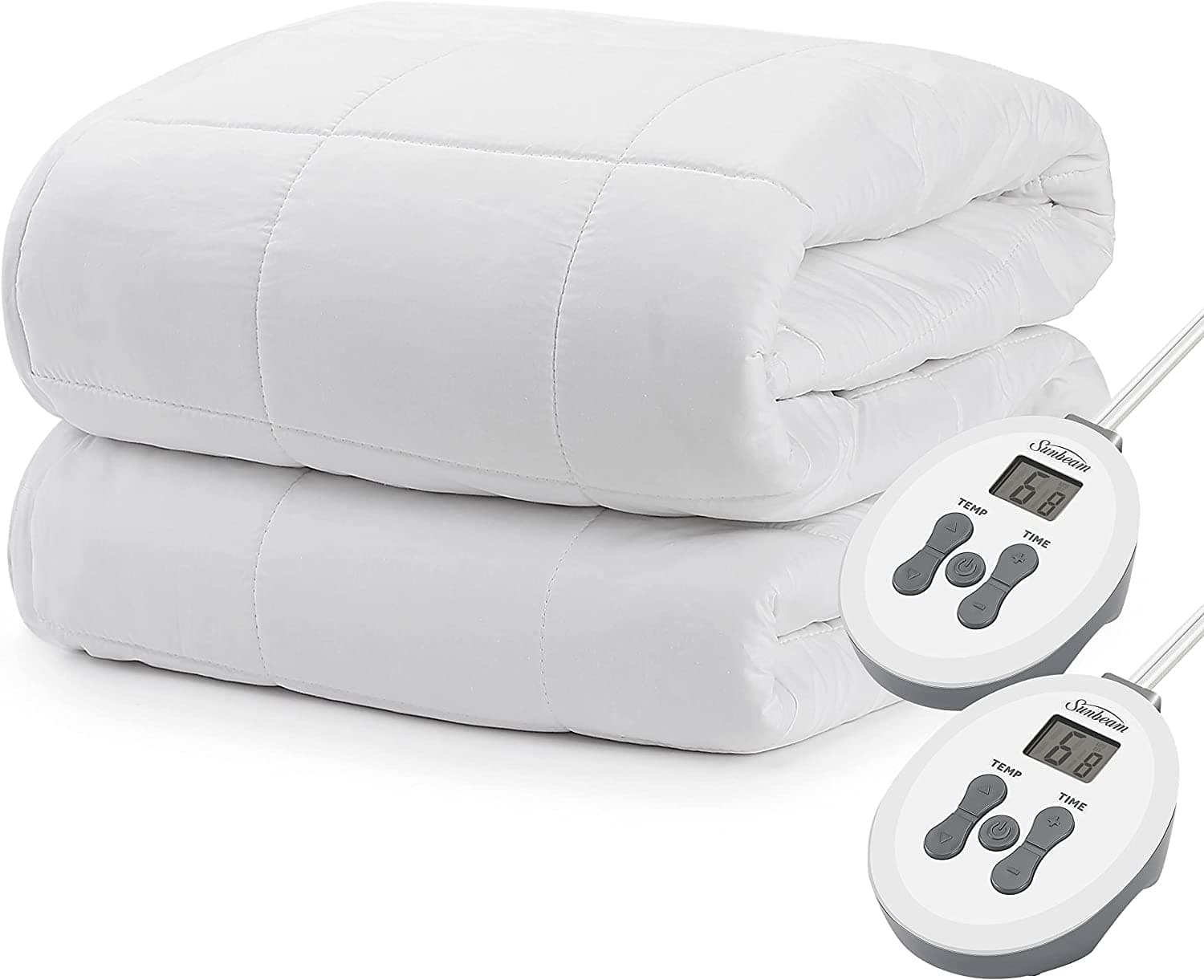 SunbeamLuxury Quilted Electric Heated King Mattress Pad 20-Heat Settings with Two Personalized Controllers, King