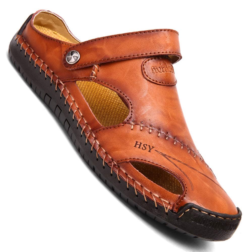 Mens Casual Closed Toe Leather Outdoor Sports Sandals Beach Slippers Flat Shoes