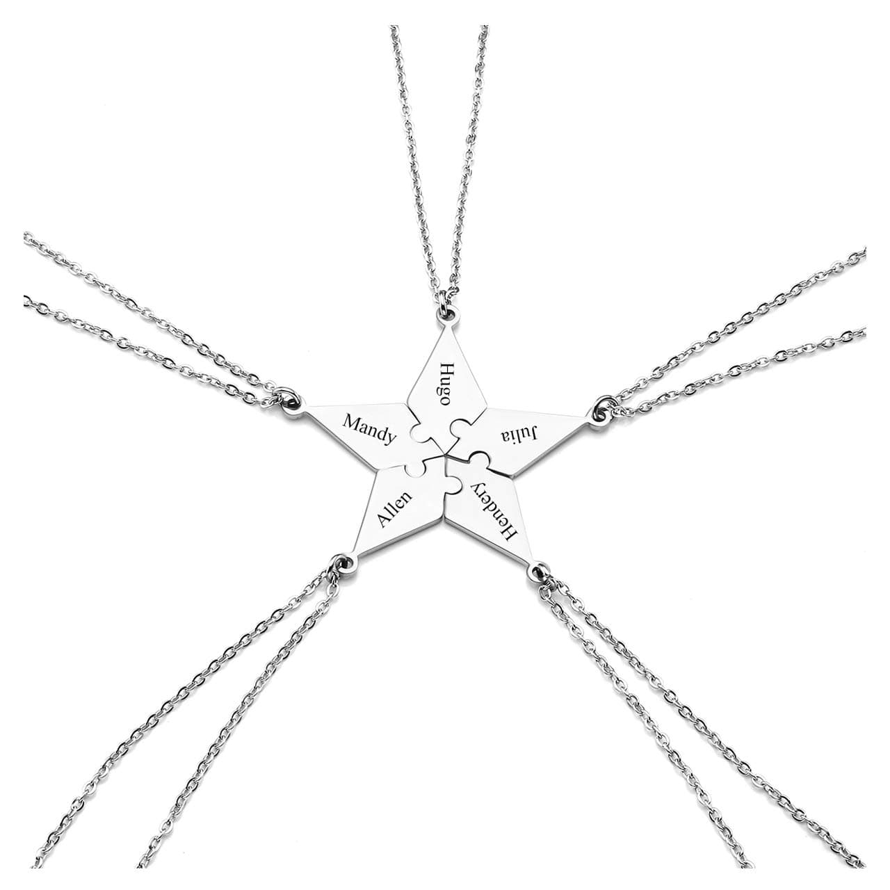 Jovivi Personalized Custom Best Friend Friendship Necklaces for 5,Stainless Steel Pentagram Puzzle Piece Pendant,Family Sisters BBF Best Friends Gifts