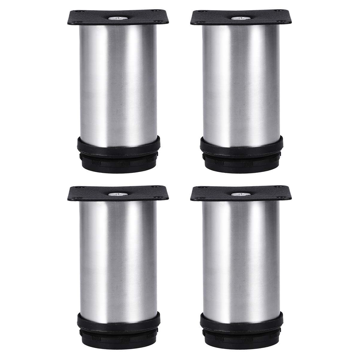 VOVOV Furniture Legs Furniture Cabinet Metal Legs Adjustable Stainless Steel Kitchen Feet Round Black and Silver 50 x 100mm Pack of 4 + 16x Screw