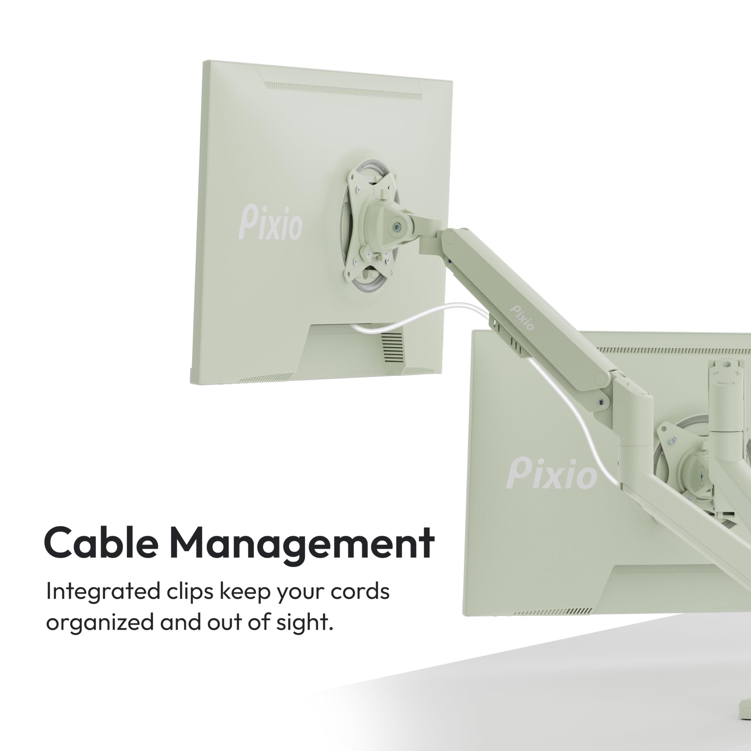 Pixio PS1D Wave Mint Green Dual Monitor Arm Stand Desk Mount - Fits up to 32 inches Monitors and up to 19.8lbs. VESA Compatibility and Integrated Cable Management