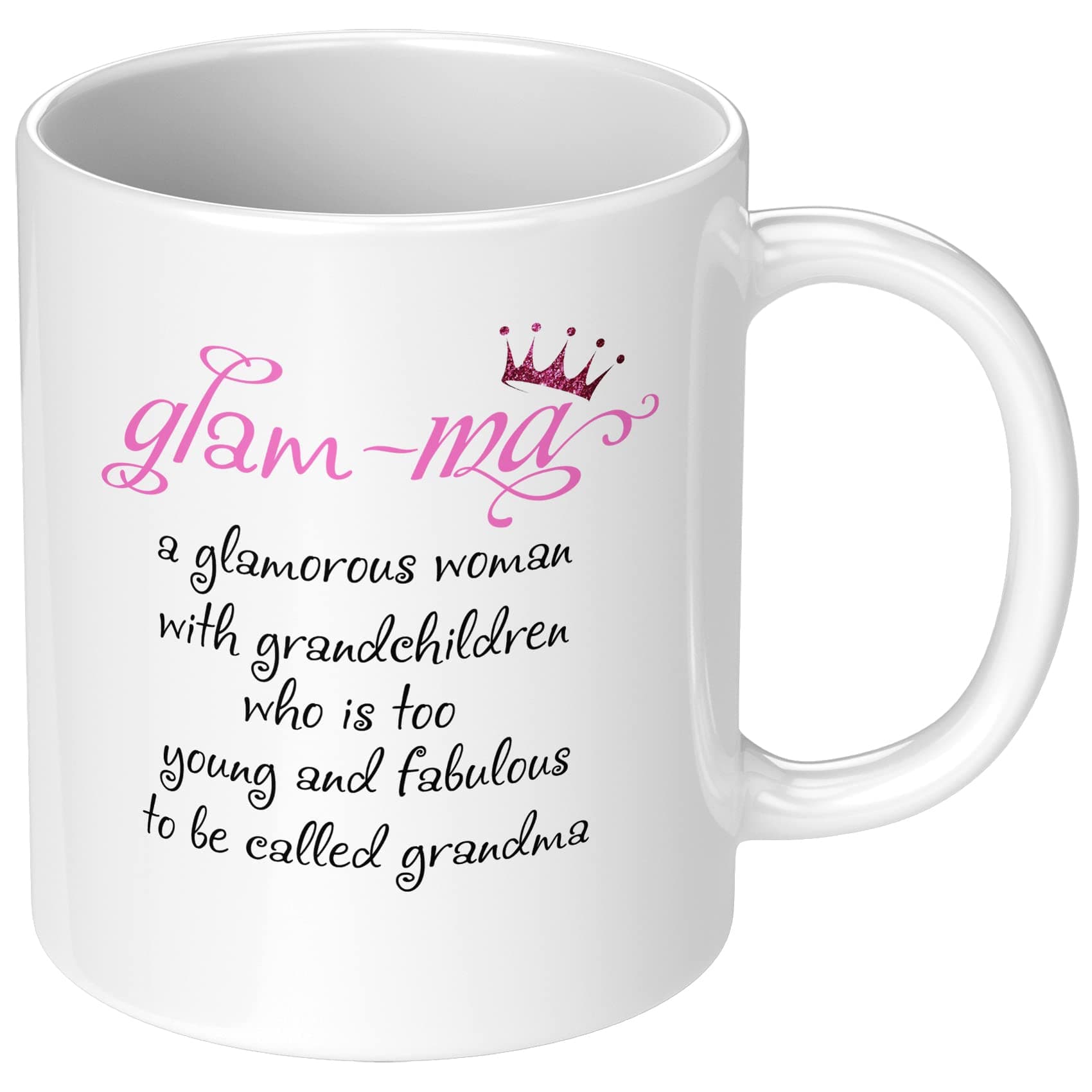 Funny Grandma Theme Ceramic Coffee Mug Glam-ma Definition Great Mother’s Day Gift Idea Grandparents Day Christmas Birthday Gift for First Time Grandmother Granny Tea Cup 11 oz White