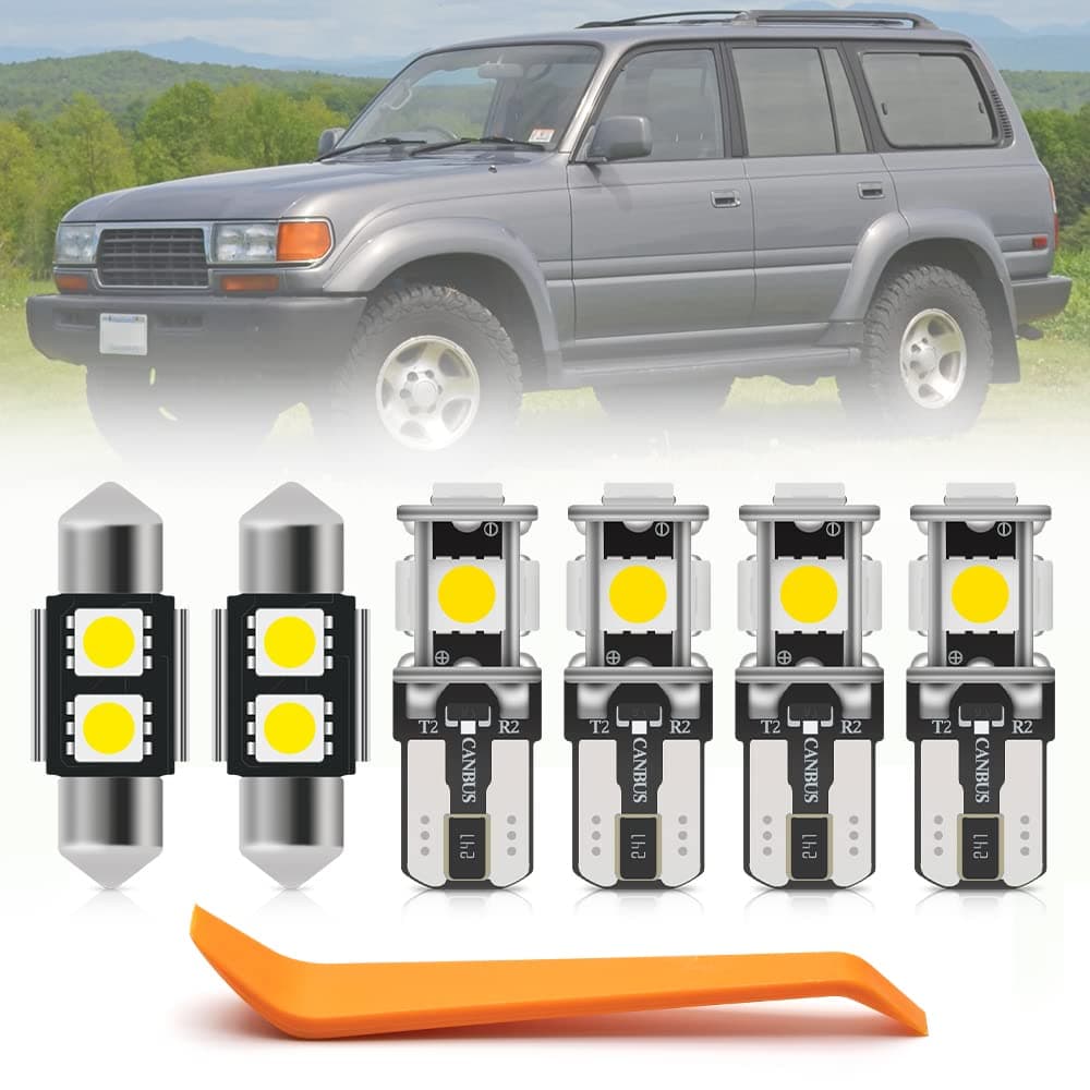 13pcs White LED Interior Light Bulbs for Toyota Land Cruiser 1990 1991 1992 1993 1994 1995 1996 1997 Map Dome Lights Super Bright 6000K White LED Light + Installation Tool