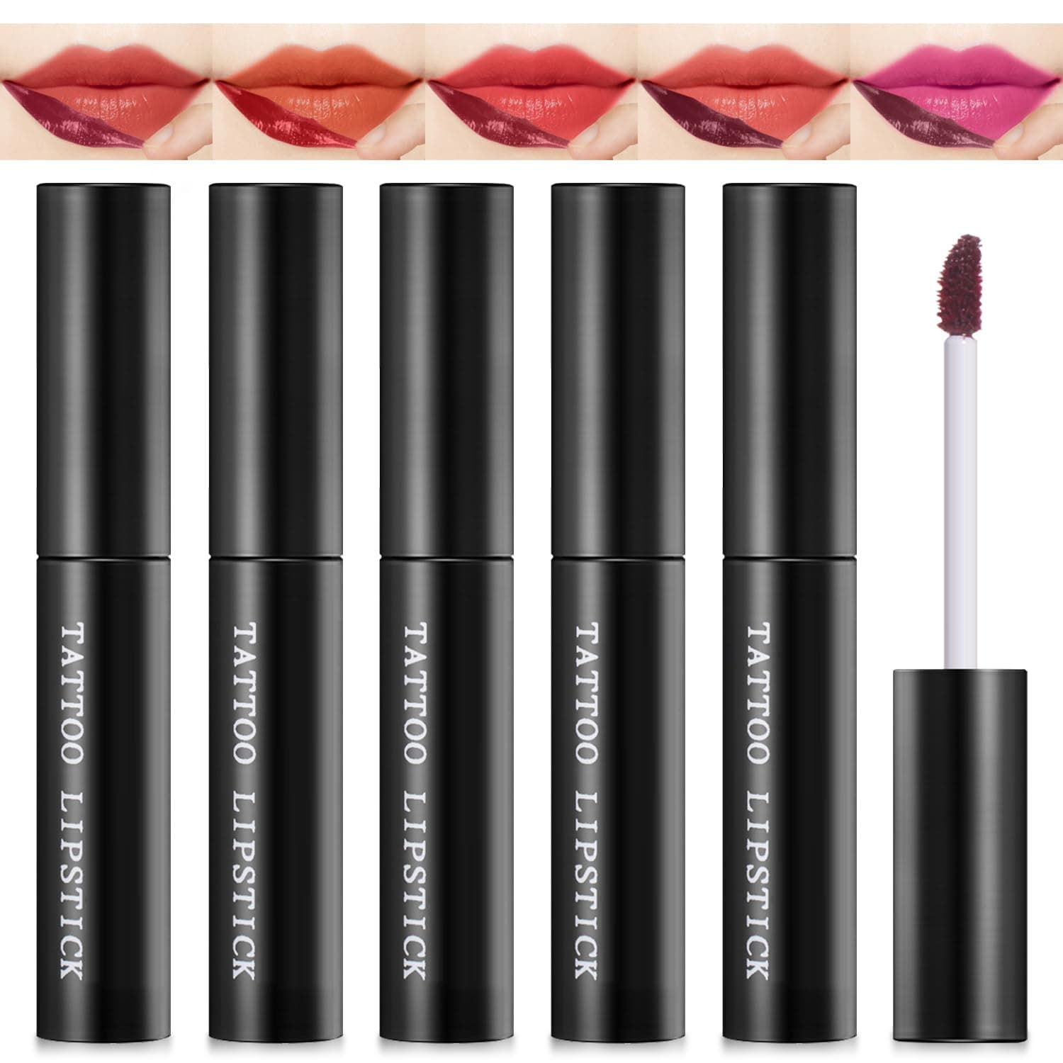 5 Colors Peel Off Lip Stain Lips Tint Set, Tattoo Magic Color Matte Lip Stain,Long-lasting,Waterproof and Nonstick Cup Liquid Lipstick Stains Tinted Makeup