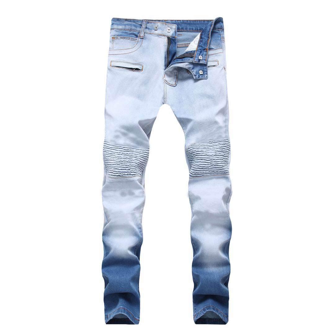 DANT BULUN Men's Ripped Slim Straight Fit Moto Biker Jeans with Zipper Deco (W32, Light Blue02)