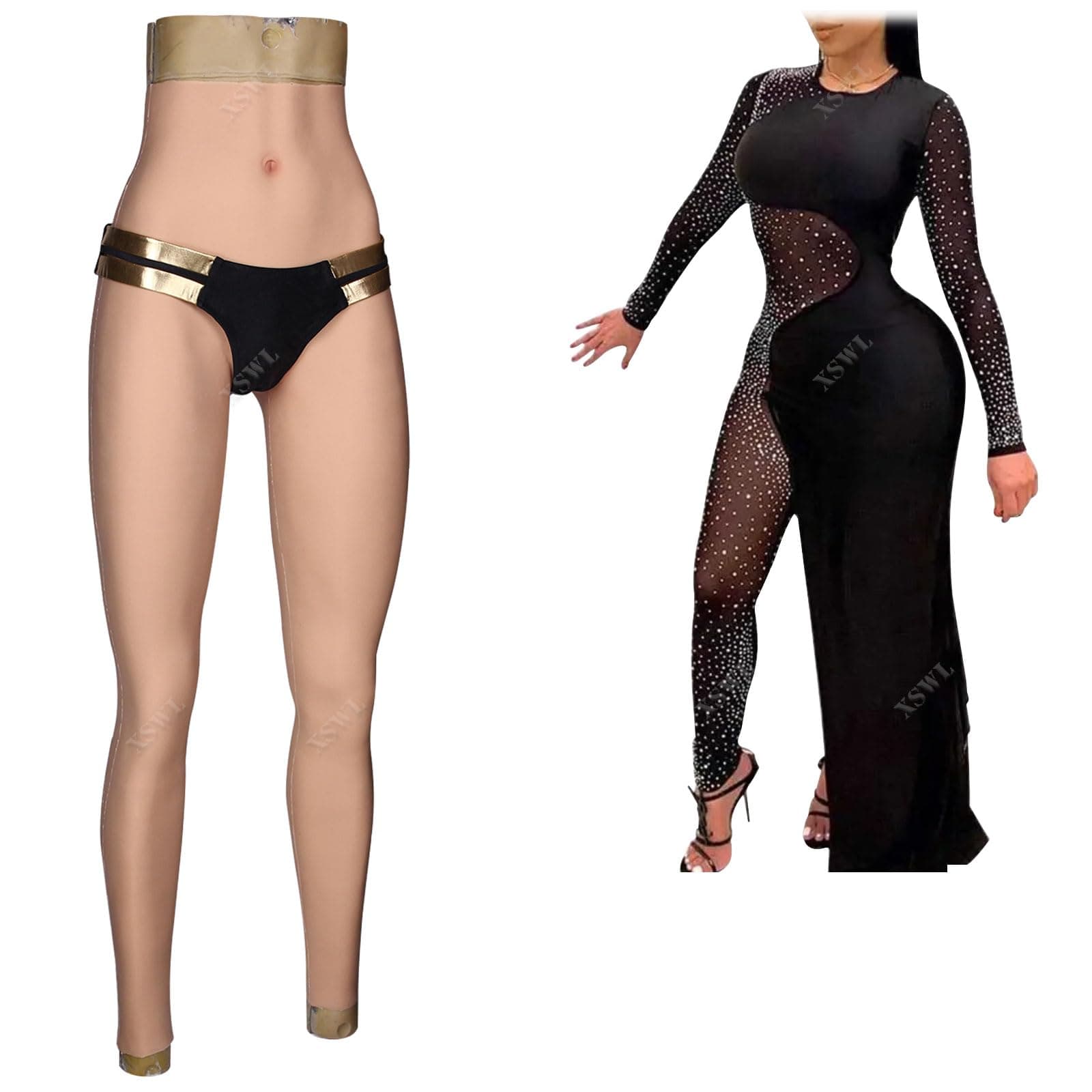XSWL Silicone Pants HIPS Lifter Enhancer Hiding Gaff Trousers, Fake Vagina Underwear for Transgender Crossdresser Drag Queen