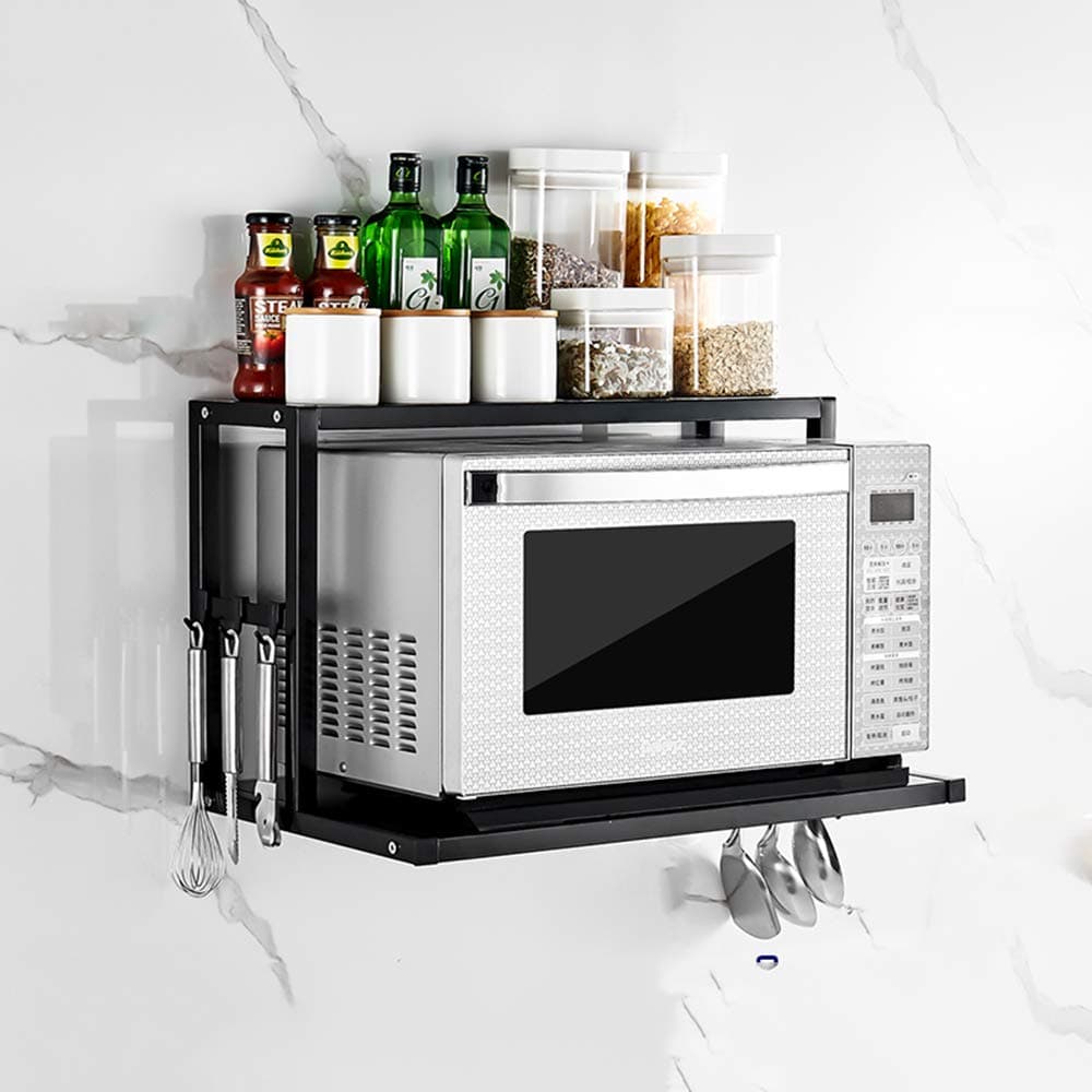 MAIKA HOME - Wall-Mounted Stainless Steel Microwave Oven Rack / 2-Story Kitchen Racks/Oven Stand/Double-Storey Spices Rack (Size-B:35.5 * 36 * 59.5CM)