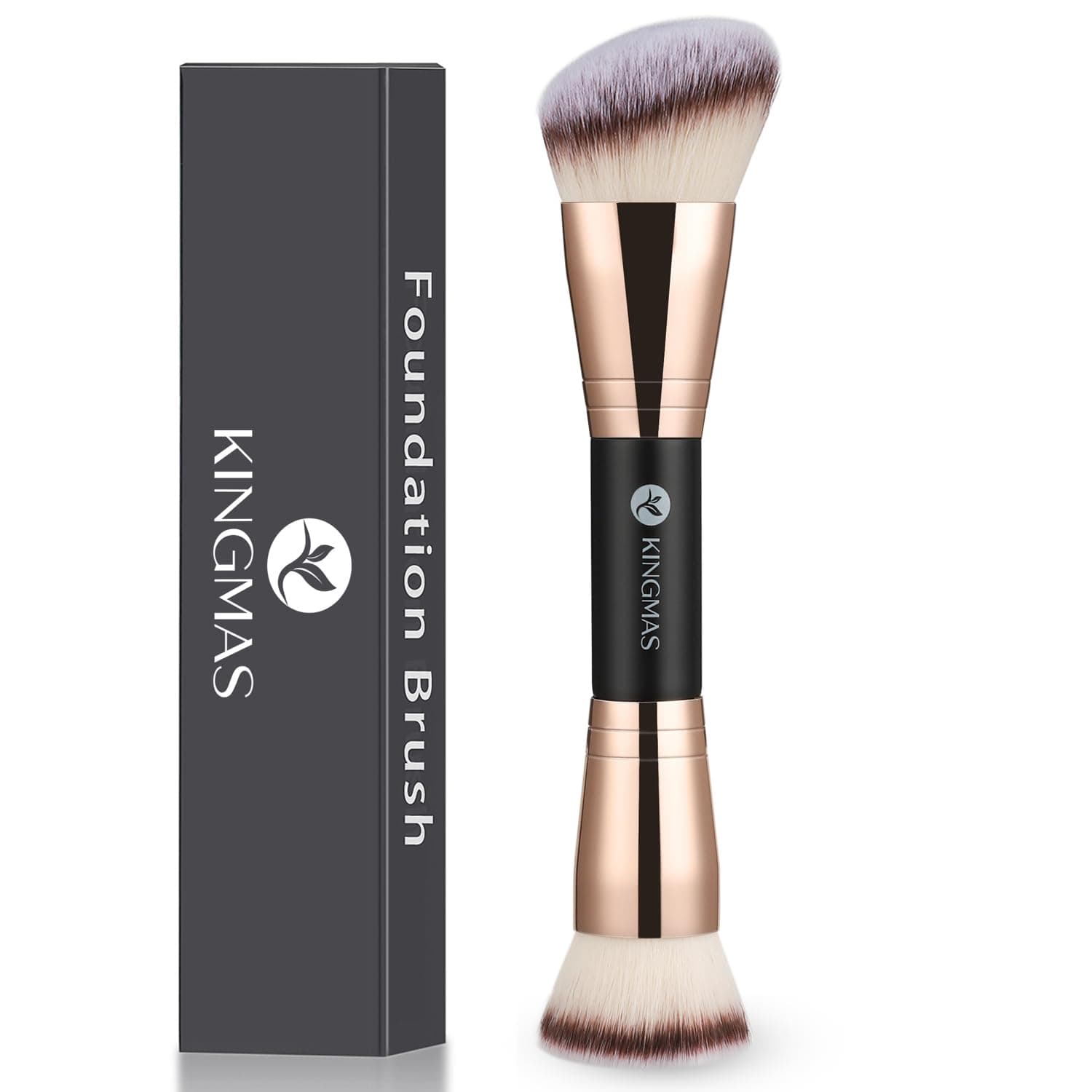 Foundation Brush, Premium Bronzer Makeup Brush, Double Ended Contour Brushes Flat & Angled Round Top for Blending Liquid Powder Concealer Cream Blush