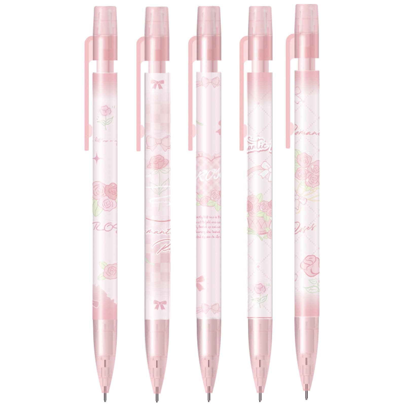 5Pcs Cute Pink Mechanical Pencils 0.5mm Cartoon Rose Mechanical Pencil Kawaii Pencils School Pencil for Students Girls Boys Women Office School Suppies (5Pcs Pink Rose)