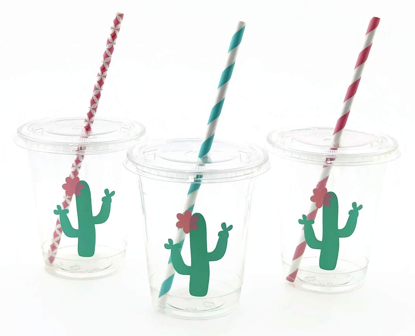 Pink Mint Cactus Cups - Boho Flower Fiesta Birthday Baby Shower Set of 12