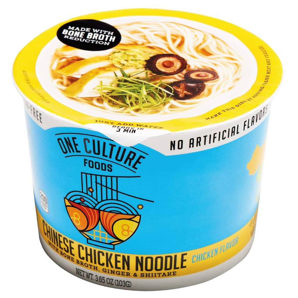 One Culture Foods Bone Broth Instant Cup Noodles, Chinese Chicken Noodle - Natural - Non-GMO (Pack of 8)