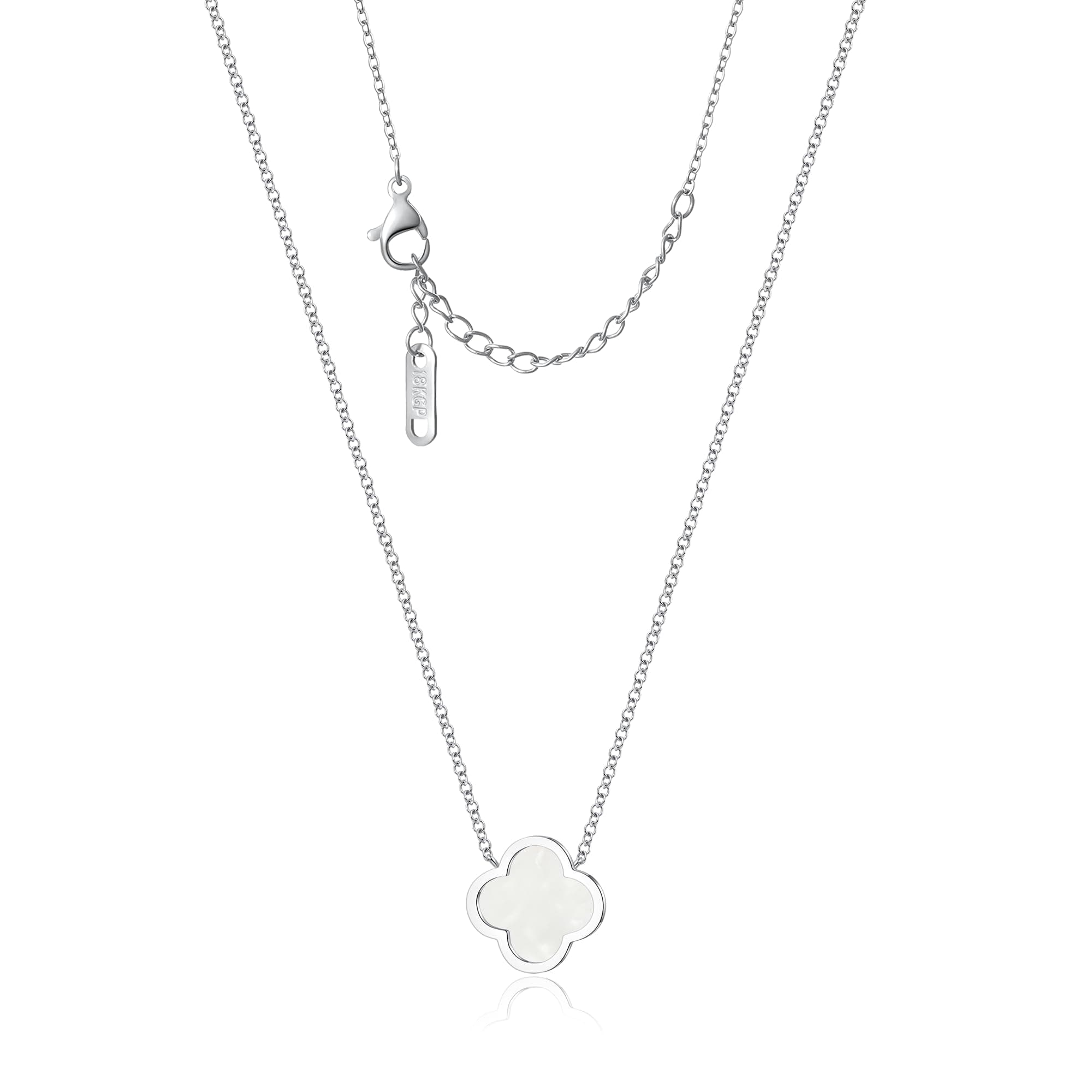 Unique Four Leaf Clover Necklace for Women Girl White Black Blue Red Lucky Clover Pendant,18K Gold Plated Jewelry Christmas Valentine's Day Gifts (Silver-White)