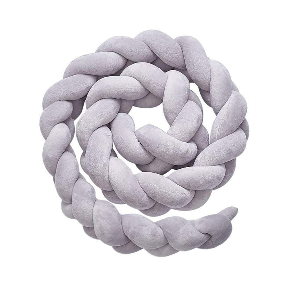 YDFYX Handmade Braided Cot Bumper, Baby Crib Bumper Knotted Braided Plush Nursery for Newborns Bed Sleep Bumper (Gray, 150cm/59inch)