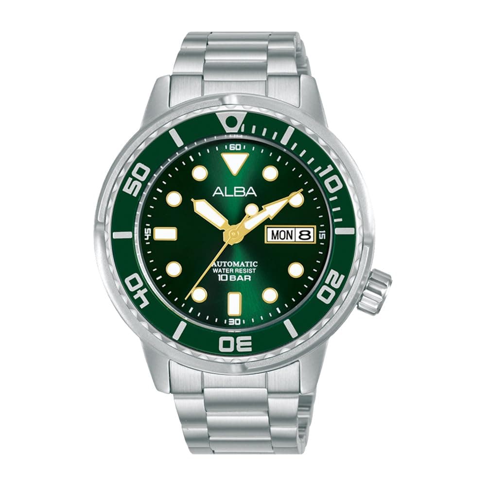 - Stainless Steel Men's Analog Wristwatch Al4243X1, Band Color:Silver, Dial_Green