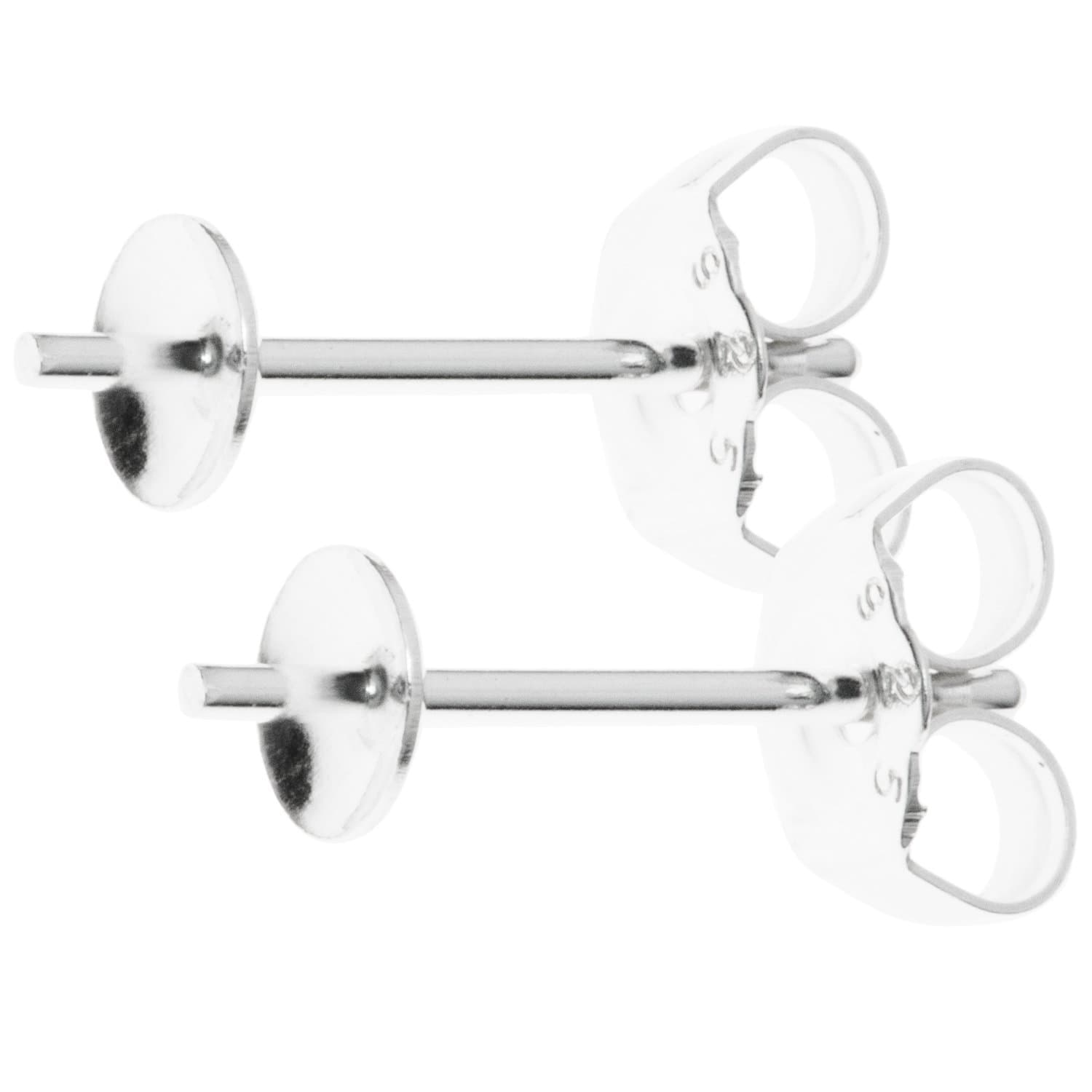 .925 Sterling Silver 3mm 4mm 5mm Stud Earring Post Cup Pin Pearl Setting Findings f/Half Drilled Pearl/Bead/Stone