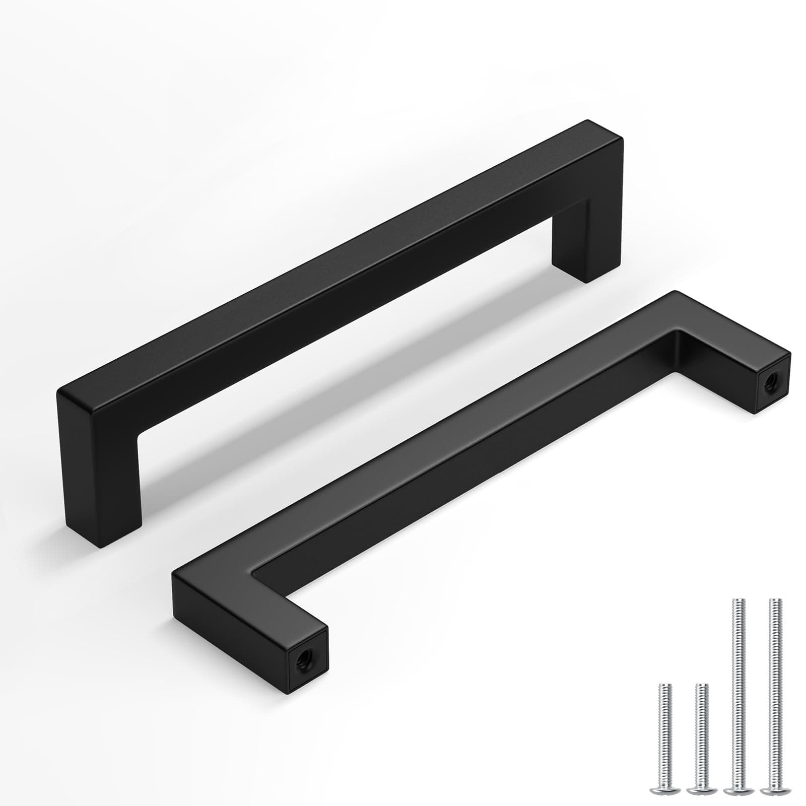 homdiy 15 Pack Black Cabinet Handles 5-1/16 Inch(128 mm) Hole Centers Matte Black Cabinet Pulls Stainless Steel Drawer Dresser Handles Square Bar Hardware Drawer Pulls Stainless Steel Dresser Hardware