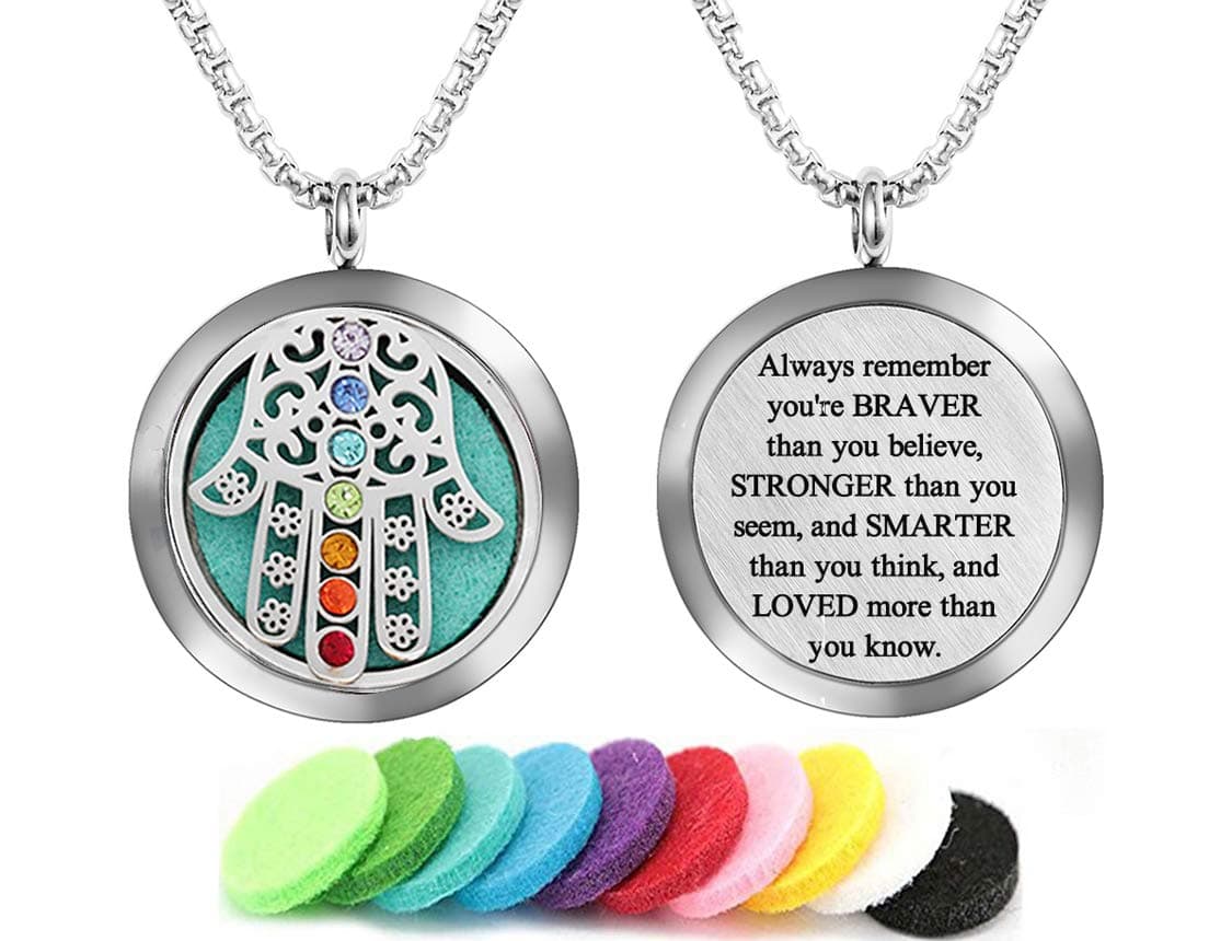 Aromatherapy Essential Oil Diffuser Necklace 316L Stainless Steel Locket Pendant with 24 Inch Chain