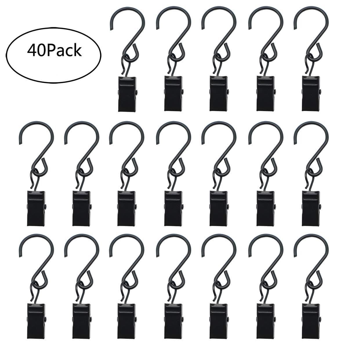 40 Pack Stainless Steel Hook, Outdoor Light Hook, Curtain Hook, Photo Hook, Home Hook (Black)