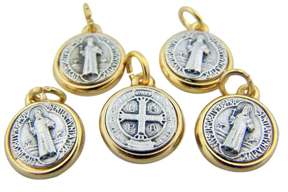Lot of 5 Saint St Benedict of Nursia Patron Against Evil 1/2 Inch Tu Tone Medal