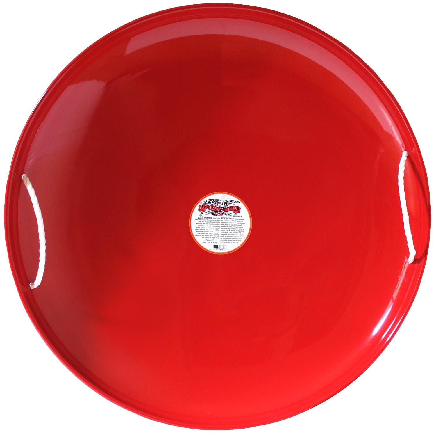 Flexible Flyer Steel Saucer Sled – Classic Red Round Metal Kids Snow Sled with Nylon Rope Handles, Heavy Duty Snow Disc for Children and Adults Ages 5 and Up