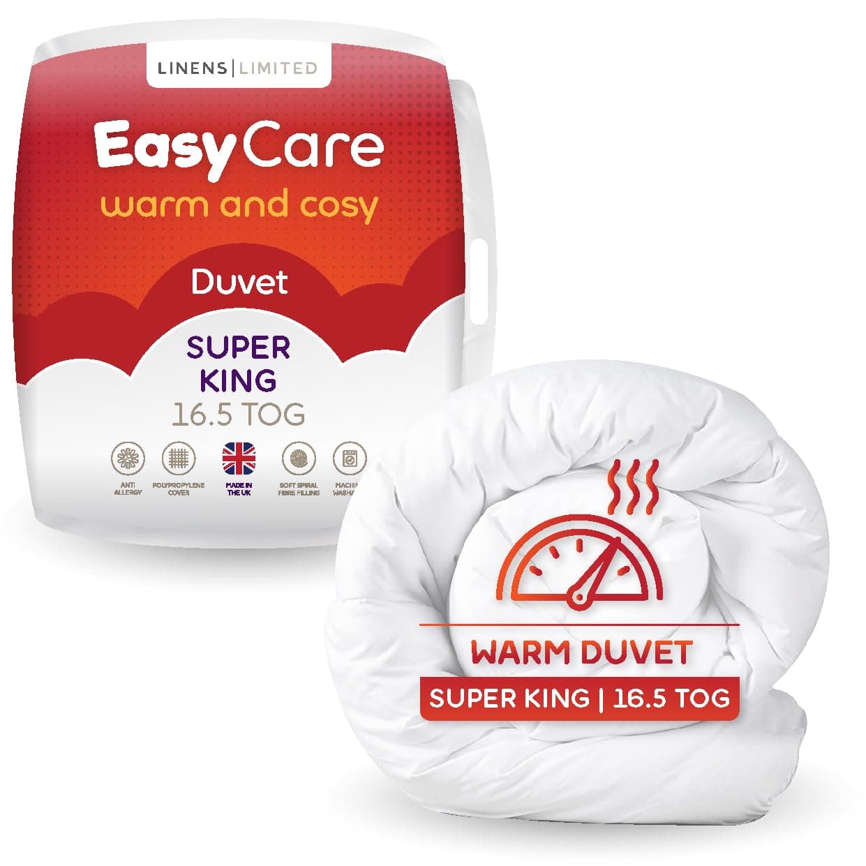 Linens Limited - Super King Duvet 16.5 Tog, Made in the UK, Easy Care, Extra Warm Quilt for Winter, Soft and Comfy, Polypropylene Hollowfibre, Machine Washable (White)